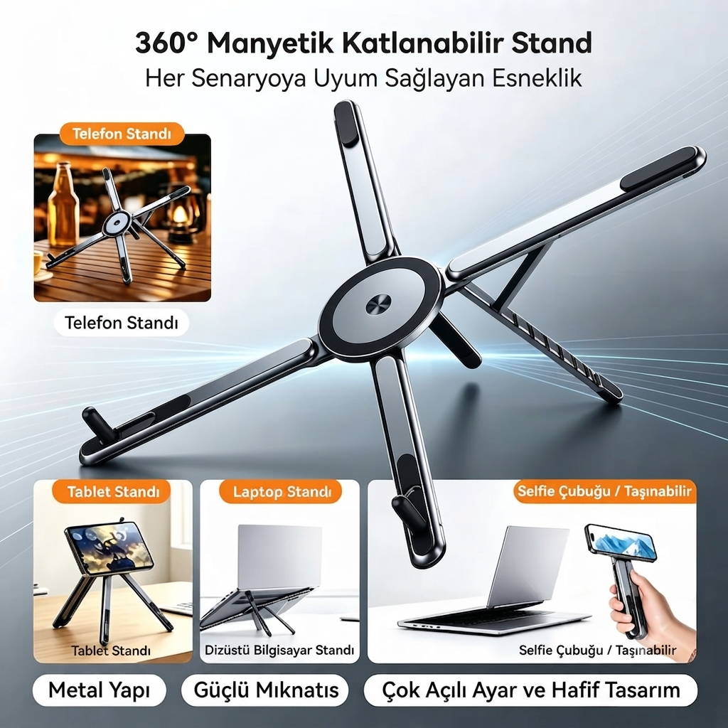 Premium Manyetik 3’ü 1 Arada Stand